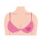 Breast cancer awareness month, female chest pink bra and heart, healthcare concept flat icon style