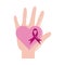 Breast cancer awareness month, hand with heart pink ribbon, healthcare concept flat icon style