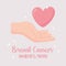 Breast cancer awareness month hand with heart vector design