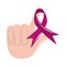 Breast cancer awareness month, hand showing ribbon campaign, healthcare concept flat icon style