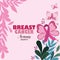 Breast cancer awareness month leaves nature butterfly and ribbon pink vector