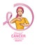 Breast cancer awareness month lettering with woman self exam and ribbon