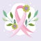 Breast cancer awareness month motivation ribbon flowers leaves design