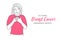 Breast Cancer Awareness Month October banner Happy confident woman with hands on chest, closed eyes, grateful gesture