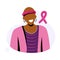 Breast Cancer Awareness Month October with hairless woman with pink ribbon for supporting illness people. Bald black