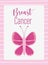 Breast cancer awareness month pink butterfly striped background poster