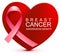 Breast cancer awareness month. Pink ribbon on background heart shape symbol hope