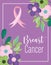 Breast cancer awareness month pink ribbon flowers leaves decoration banner