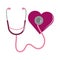 Breast cancer awareness month, pink stethoscope heart diagnosis, healthcare concept flat icon style