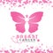 Breast cancer awareness month with pink women butterfly sign and abstract butterfly frame background vector design