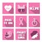 Breast cancer awareness month vector flat icons with slogan, phrases and symbols