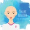 Breast cancer awareness month vector illustration. Hairless woman with pink ribbon on t-shirt and slogan