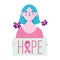 Breast cancer awareness month, woman butterflies and hope placard message