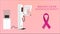 Breast Cancer Awareness Ribbon Background with Mammography Machine .