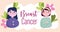 Breast cancer cartoon young women characters flowers card