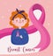 Breast cancer cute woman cartoon and big pink ribbon