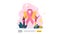breast cancer day Awareness month concept with pink ribbon and female cartoon character together for love and support. web landing