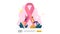 breast cancer day Awareness month concept with pink ribbon and female cartoon character together for love and support. web landing