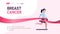 Breast cancer day running sport woman pink ribbon awareness prevention concept poster female cartoon character full