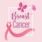 Breast cancer hand drawn lettering ribbon and pink butterflies