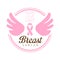 Breast cancer, hope, love, care label. Vector illustration in pink colors