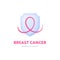 Breast cancer prevention concept. Vector flat illustration. Healthcare banner template. Pink ribbon symbol on shield sign with