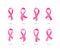 Breast cancer prevention concept. Vector flat illustration set. Collection of various pink ribbons sign for october cancer