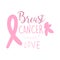 Breast cancer support love label. Hand drawn vector illustration