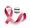 Breast cancer symbol - realistic isolated satin pink ribbon with curled end