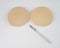 Breast silicone implants and a disposable scalpel on a white background.