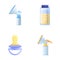 Breastfeeding equipment icons set cartoon vector. Manual breast pump