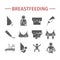 Breastfeeding flat icons set. lactating mother infographic. Vector signs for web graphics.