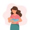 Breastfeeding illustration, mother feeding a baby with breast. Concept illustration in cartoon style.