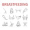 Breastfeeding line icons set. lactating mother infographic. Vector signs for web graphics.