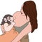 Breastfeeding - women feeding baby colorful hand drawn vector illustration on white background for world breastfeeding week