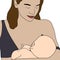 Breastfeeding - women feeding baby colorful hand drawn vector illustration on white background for world breastfeeding week