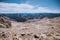 Breath taking Mars landscape over the rocks on top Zugspitze; Wetterstein mountains, Experienced peoples hiking advenure in Alpen