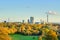 Breath-taking panoramic scenic view of London cityscape seen from beautiful Primrose Hill in St. Regents park