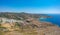 Breathtaking aerial panoramic view over Chora, Kythera by the Castle at sunset. Majestic scenery over Kythera island in Greece,