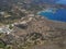 Breathtaking aerial panoramic view over Chora, Kythera by the Castle at sunset. Majestic scenery over Kythera island in Greece,