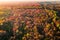 Breathtaking aerial view of autumn forest at sunset, Poland