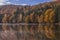 Breathtaking Autumn landscape with colorful forest and its reflection in Trei Ape Lake, Banat, Caras-Severin,Romania