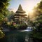 Breathtaking Balinese Temple in Lush Greenery and Serene River