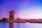 Breathtaking beautiful inspirational landscape with windmills in Kinderdijk, Netherlands at sunset. Fascinating places, tourist