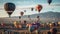 The breathtaking beauty of a massive and colorful hot air balloon festival with balloons of all shapes created with Generative AI