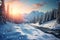 Breathtaking Carpathian Mountains in winter, bathed in golden sunshine