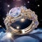 Breathtaking Celestial Scene with Suspended Gemstones and Delicate Jewelry