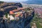 breathtaking drone shot of Meteora monasteries, Greece, Europe