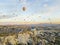 Breathtaking drone view of hundreds of hot air balloons ride over Turkey's iconic Cappadocia, the underground cities