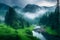 Breathtaking forest and mountain landscape photograph, majestic mountains Generated by Ai